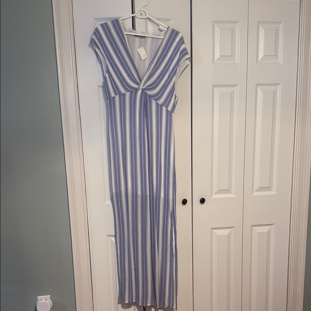 Tart Blue and White Raglan Cap Sleeve V-Neck Sundress